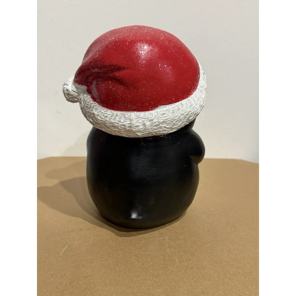 Christmas Penguin Figurine Santa Hat Holding Fish Holiday Decor